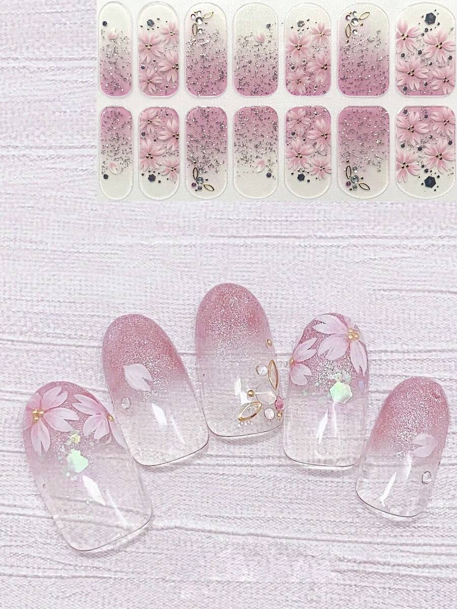 3D 花朵美甲贴纸、粉色水钻贴花、DIY 美甲饰品配件 - 彩色 - 查看 1