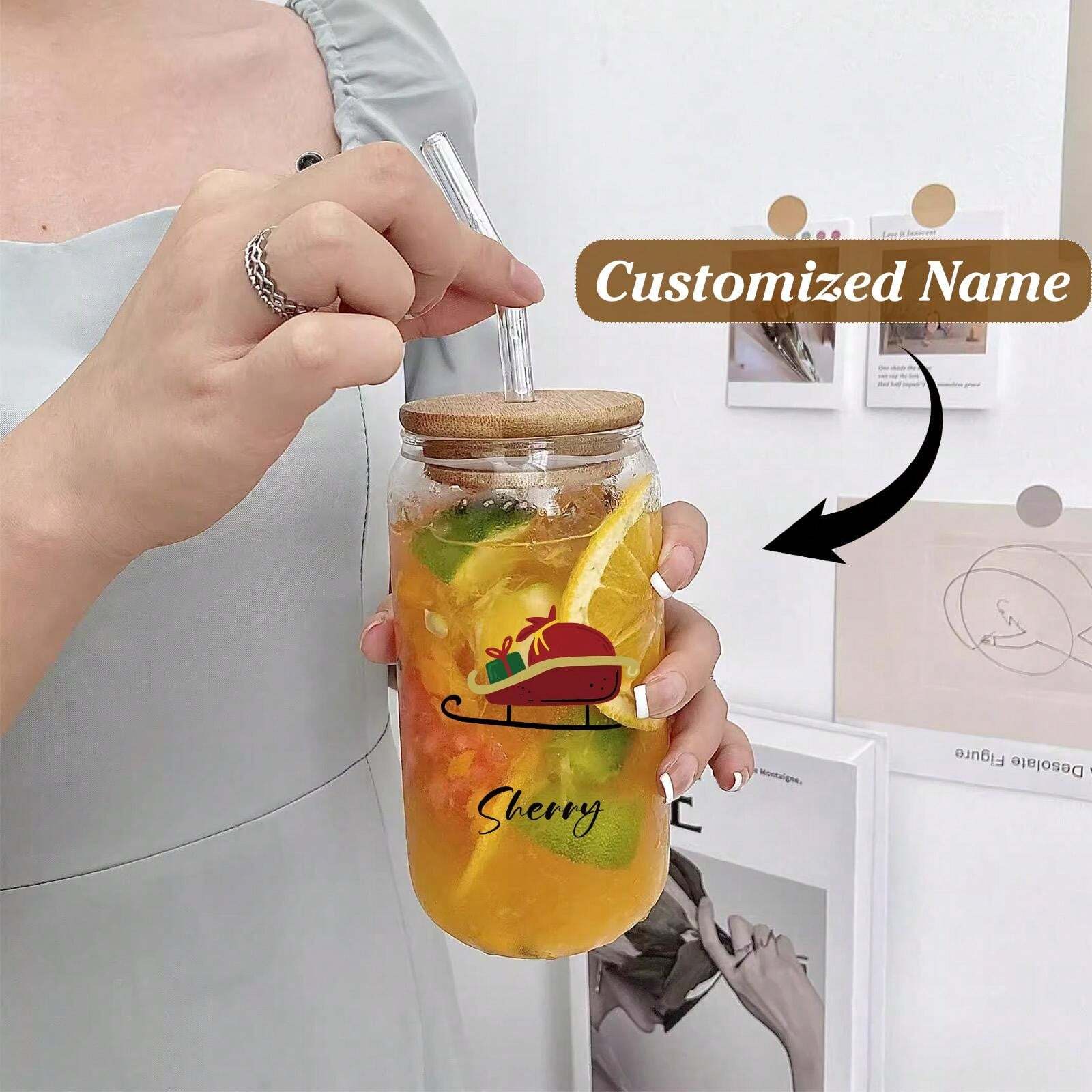 1pc Personalized Simple Design Glass Water Cup With Lid, Large Capacity