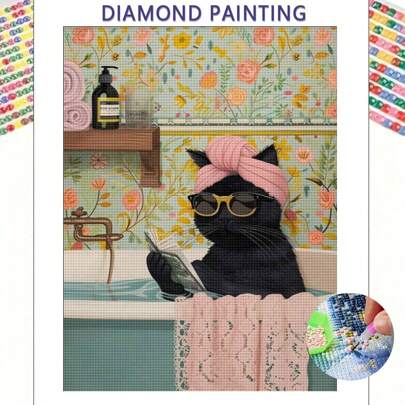 5D DIY钻石画“猫的生活”第二版套装，全钻石画，独特的礼物创意，适合送给朋友和家人，生日、毕业典礼等场合。