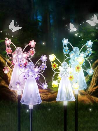 1pc Solar Angel Garden Stake Lights Angel Solar Lights Outdoor Garden, Eternal Light Angel With 7 LEDs For Cemetery Grave Decorations, Memorial Gift, Christmas Yard Art, Sympathy Gift