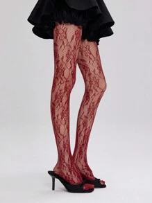 Meia-calça transparente de cor sólida vazada, meias de rede arrastão sexy para mulheres, opções pretas e vinho tinto