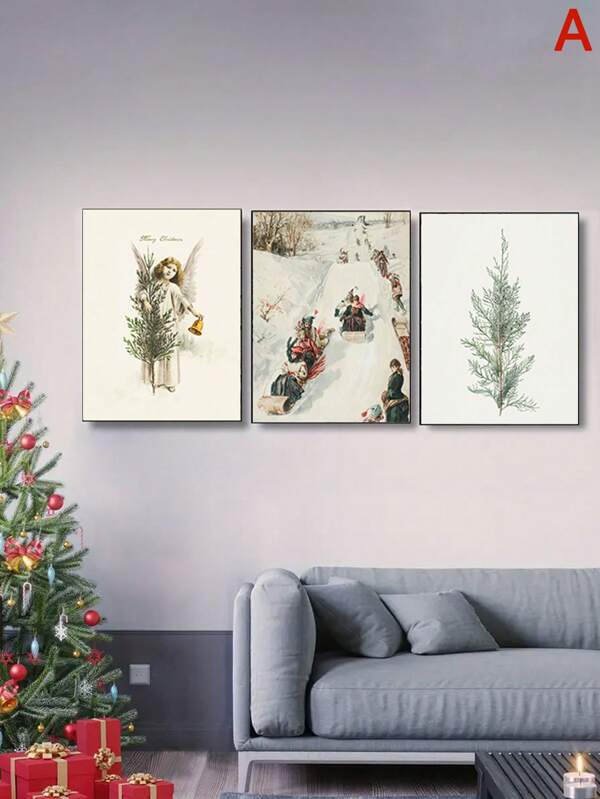 3 Stück Weihnachtsfestival Drucke, vintage Weihnachtsdrucke für wandbekleidung, Feiertag Dekorationen, Weihnachtsferien Poster, ohne Rahmen, ideale Geschenke, Winterliche Heimdekoration Materialien