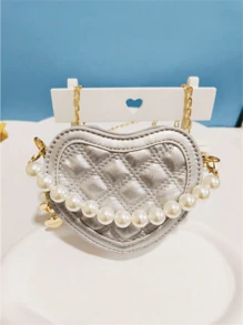 新款刺绣心形女童手提包，时尚公主风珍珠装饰手提包，时尚节日礼物 - 彩色 - 查看 12