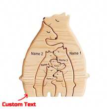 定制个性可爱熊家庭动物组合木质桌面拼图装饰，可爱家居装饰，感恩节母亲节父亲节时尚创意礼物，适合家庭生日毕业 - 木質色 - 查看 11