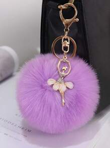1pc Royal Princess Style Faux Raccoon Fur Pom Pom Bag Charm, Cross-Border Popular Fur Ball Keychain Accessory - Multicolor - View 13