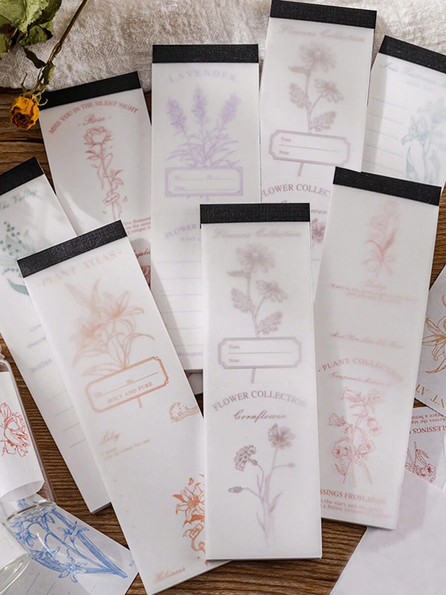 30 tờ giấy nhớ có thể bóc ra họa tiết cây cối và hoa, giấy ghi chú phong cách cổ điển nhẹ, dùng để ghi chép nhật ký, sổ đơn/giao ngẫu nhiên - Nhiều màu - Xem 1
