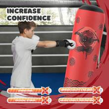 Punching Bag For Kids, Tall Larger 66'' Inflatable Boxing Bag For Kids Teens, Punching Bag Set Toy With Gloves And Pump For Practicing Karate, Taekwondo - 紅色 - 查看 4