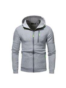 Men's Sweatshirt With Sports Hoodie With Zipper - Light Grey - View 4