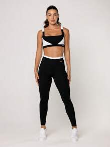 LOT FITNESS Elevate Women's Gym Set - Black Top With White Cutout And Fitness Leggings - 黑色 - 查看 1