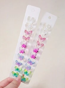 Set de 10 piezas de pasadores de pelo con mariposas 3D transparentes y coloridas, estilo europeo y americano, accesorios para el cabello para niñas - Multicolor - Ver 5