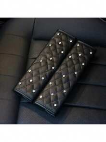 2 件装奢华镶钻汽车安全带套，水钻装饰软垫肩带 - 黑色 - 查看 3