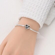 心形蛇骨手链 缠绕之心 无限爱心 串珠手镯 闪亮锆石镶嵌手链 铜首饰 情人节礼物的完美之选 情人节、妈妈、母亲、母亲节、礼物 - 銀色 - 查看 5