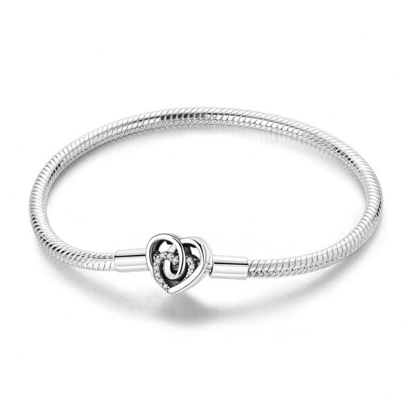Herzförmiges Schlangenknochen-Armband mit ineinander verschlungenen Herzen, Unendliche Liebe Charme Perlen, funkelnde Zirkonia Einlagen, Kupferschmuck, perfekt als Valentinstag Geschenk für Valentinstag, Mutter, Muttertag