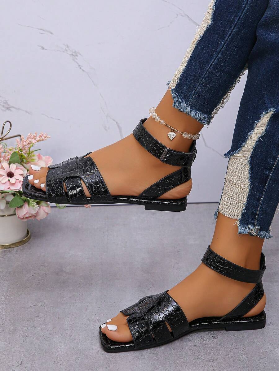 Dép đế bằng hở mũi nhẹ thoải mái thời trang mới - màu đen - Xem 1