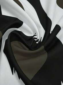 女士休闲优雅复古几何印花V领长袖连衣裙 春季 - 黑與白 - 查看 5