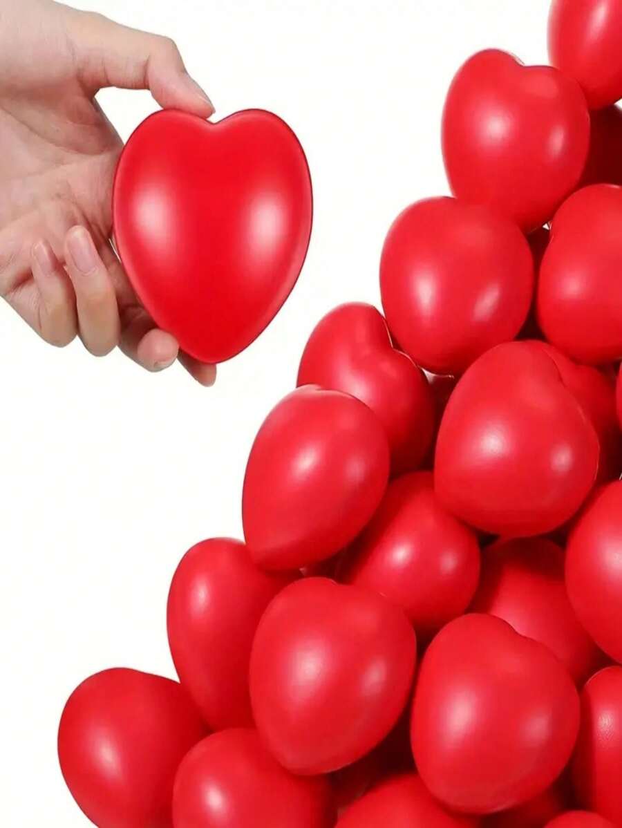 12pcs 2.75 Inch Heart Shaped Stress Ball, Elastic Foam Squeeze Ball For Valentine's Day Party Favor, Decor, Home Decoration, Theme Party - Red - View 1