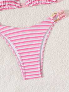Women's Summer Beach Vacation Striped Halter Tie Sexy Bikini 2 Pieces Swimwear Set