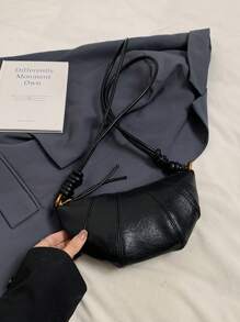 Retro Niche Crescent Dumpling Bag, High-End Fashionable Shoulder/Crossbody Bag - Black - View 8