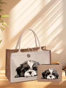 Bộ túi xách họa tiết cún con dễ thương, bao gồm túi đựng mỹ phẩm, ví nữ có khóa kéo, túi đựng đồ vệ sinh cá nhân thời trang khi đi du lịch, túi đựng cơm trưa, ba lô, túi đa năng dùng cho trường học, du lịch, đi biển. - Nhiều màu - Xem 4