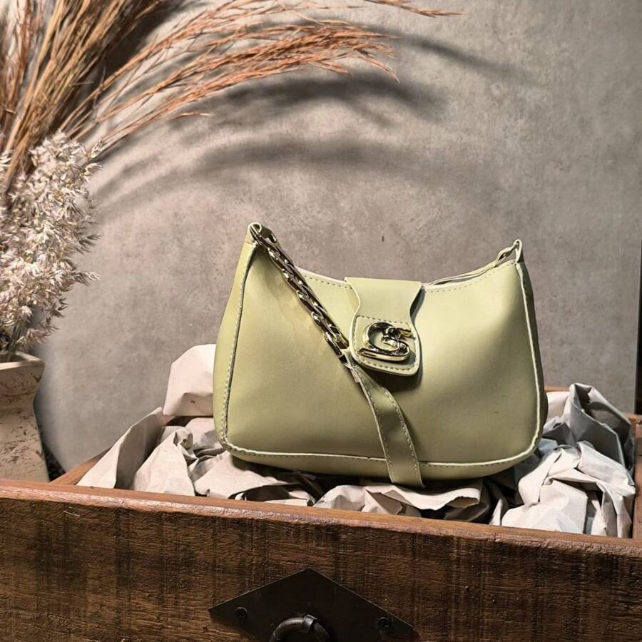 Women's Crescent Half Moon Bag, Small Bag, Elegant, Everyday, Party, Smooth Handle And Side Chain, Zipper And Magnetic Closure, Synthetic PU. Gaby Show - 薄荷綠 - 查看 1