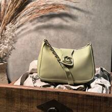 Women's Crescent Half Moon Bag, Small Bag, Elegant, Everyday, Party, Smooth Handle And Side Chain, Zipper And Magnetic Closure, Synthetic PU. Gaby Show - 薄荷綠 - 查看 2