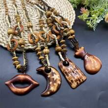 4 件套复古简约木质串珠项链套装，棕色调，适合女性日常、节日派对、时装秀、街头、度假、休闲装、配饰、小礼物，用途广泛