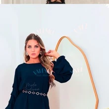 NEW PARTY DRESS WITH PLEATED SLEEVES - 藏蓝色 - 查看 2