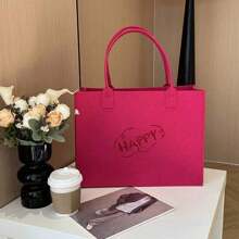 1pc Felt Tote Bag, Versatile Felt Shopping Handbag For Commuting, Spacious & Stylish,Boho Vibes