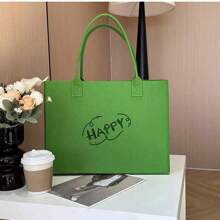 1pc Felt Tote Bag, Versatile Felt Shopping Handbag For Commuting, Spacious & Stylish,Boho Vibes
