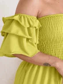 Chic Alicia Long Dress In Lightweight Fabric With Ruffles - 青檸色 - 查看 5