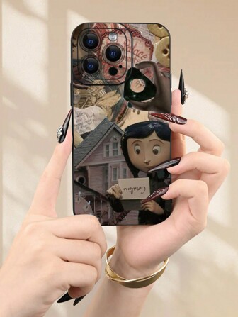 1pc Vintage Girl Reading Letter 2D Patchwork Design Creative Unique Adorable Cartoon Style Case, Suitable For Birthday, Christmas, New Year Gift, Compatible With Apple/, Black/White Frosted Soft Protective Dust-Proof Waterproof Cover