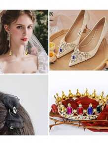 1pack About 130pcs Gold Metal Claw Sew On Rhinestones, Mixed Shapes Glitter Rhinestone Crystal Gems For Sewing Crafts, Silver - Multicolor - View 7