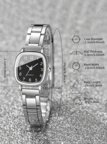 4 peças/conjunto de relógio de quartzo feminino quadrado minimalista com mostrador pequeno e pulseira com pingente de coração