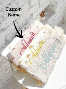 Presente de Bordado, Cobertor com Borlas Personalizado 120x100, Cobertor Bordado, Cobertor Macio, Presente de Natal, Cobertor com Decoração de Borlas na Borda, Cobertor de Recepção