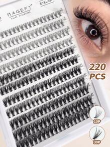 MAGEFY 220/280簇卡通CC卷翘鱼尾混合单根假睫毛，9-16mm，长卷度，10D/20D/30D/40D，可DIY不同长度，自然柔软手工假睫毛，适合日常佩戴，自然轻盈，自然柔软交叉轻盈假睫毛 - 黑色 - 查看 2