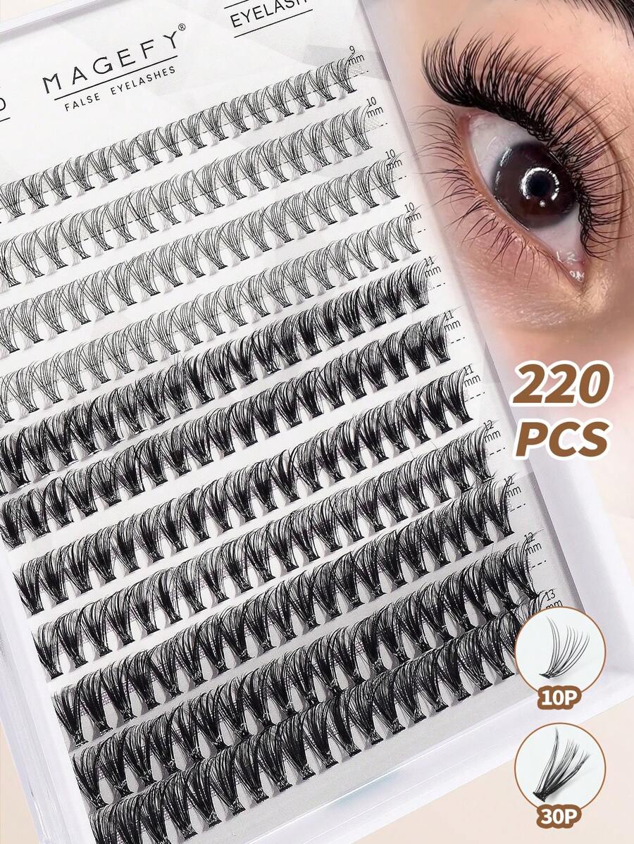 MAGEFY 220/280簇卡通CC卷翘鱼尾混合单根假睫毛，9-16mm，长卷度，10D/20D/30D/40D，可DIY不同长度，自然柔软手工假睫毛，适合日常佩戴，自然轻盈，自然柔软交叉轻盈假睫毛