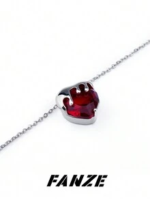 1 chiếc vòng cổ thời trang hình trái tim màu đỏ bằng thép titan - Bạc - Xem 4
