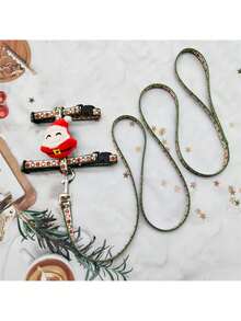 1 件圣诞宠物背带和牵引绳套装可爱印花，柔软舒适，适合中小型犬种 - 非常适合日常散步和节日派对 - 彩色 - 查看 4