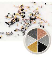 6 合 1 混合钢球美甲配件，金色银白色美甲金属迷你珠，多尺寸美甲设计圆形钢球珠，适用于 6 种尺寸的美甲用品、美甲饰品、美甲宝石 - 彩色 - 查看 12