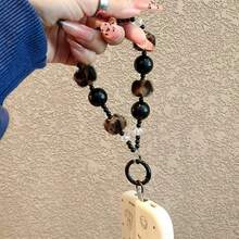 卡其色豹纹绒球胶水珍珠，适合所有手机壳，新款可爱卡通设计钥匙扣/包包饰品，适合秋冬季 - 黑色 - 查看 5