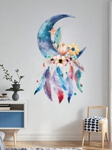 1 件月亮和花朵图案墙贴，贴纸，墙贴花，乙烯基贴花，用于家居装饰，春季装饰品让您的家焕然一新，节日装饰贴纸礼物生日毕业 - 彩色 - 查看 10