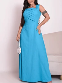 Chic Penelope Formal Viscolinho Long Dress - 藍色 - 查看 1