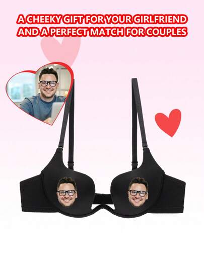 Customized Women Sexy Push-Up Padded Name/Photo/Letter Graphic Underwire Funny Bra, Low Cut & Enhancing,Bridallingerie