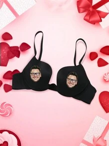 定制女士性感聚拢加厚胸垫文胸，可印制姓名/照片/字母图案，钢圈设计，趣味十足，低胸提胸，新娘内衣