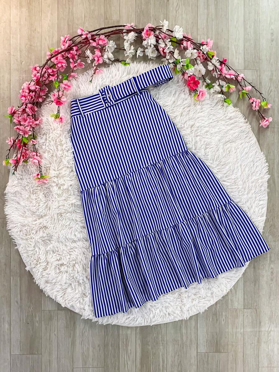 3 Marias Skirt With Striped Midi Belt Evangelical Fashion Launch - Royal Blue - View 1