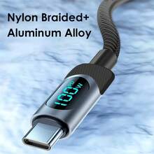 1 chiếc Cáp truyền dữ liệu màn hình LED sạc nhanh bằng hợp kim kẽm bện, tương thích với dòng iPhone 16, iPhone 16 Pro Max/16 Pro/16 Plus/16/15, S24/S23/S22/S21/S20 Ultra Plus, - màu đen - Xem 2