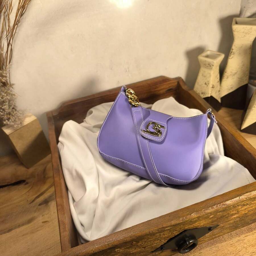 Women's Crescent Half Moon Bag, Small Bag, Elegant, Everyday, Party, Smooth Handle And Side Chain, Zipper And Magnetic Closure, Synthetic PU. Gaby Show - 紫色 - 查看 1