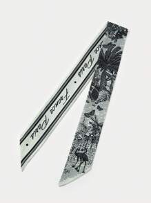 熱帶印花細長圍巾，時尚領巾，適合外出和打扮，優雅的頭巾、髮帶、頭帶，適合裝扮 - 彩色 - 查看 3