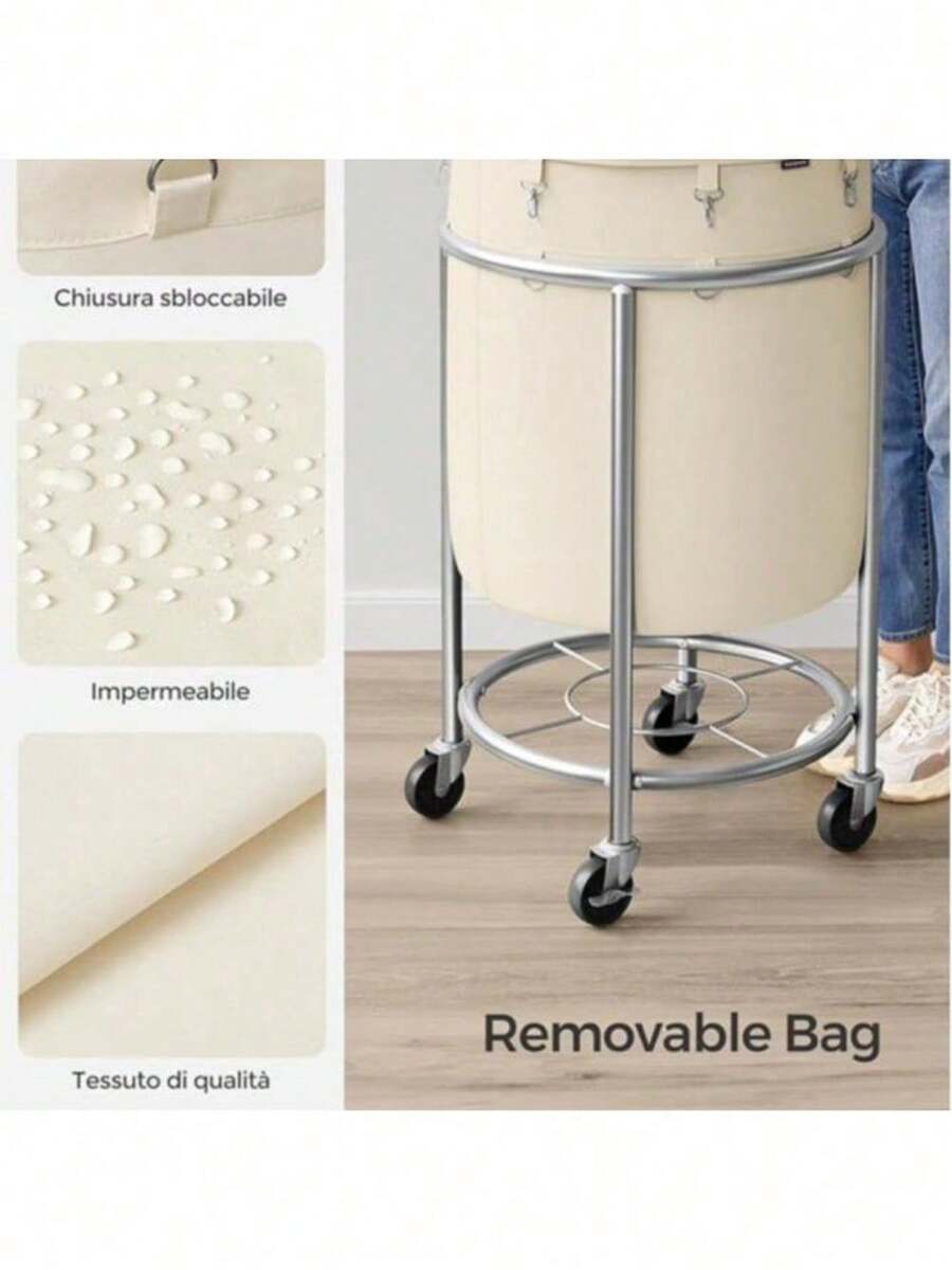 SONGMICS HOME Laundry Basket With Wheels, Rolling Laundry Hamper, Round