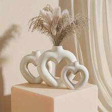 Ceramic Vase, White Decorative Vase, White Heart Shaped Ceramic Vase, 1pc & 3pcs Pack, Scandinavian Modern Bohemian Decorative Ceramic Aesthetic Vase, Valentine's Day Decorations, Table Decorations, Office, Bedroom, Mantel Decorations Rama Decoration Rama Gifts Birthday Graduation Home Decor Room Decor Flower Vase Glass Vase